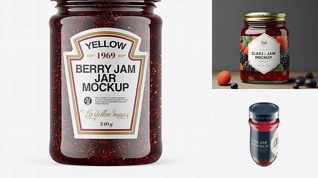 7559+ Clear Glass Jar with Raspberry Jam PSD Mockup High-Quality Digital Mockup Resource