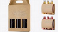 7565+ Kraft Paper 3 Pack Amber Bottle Carrier PSD Mockup Halfside View High-Angle Shot Smart Object PSD Free Resource