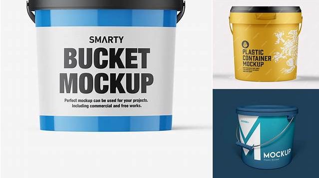 7569+ Glossy Plastic Bucket PSD Mockup Front View Custom Graphic Mockup File