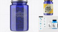 7582+ Blue Pill Bottle with Metal Cap PSD Mockup Front View Elegant Free Graphic Resource