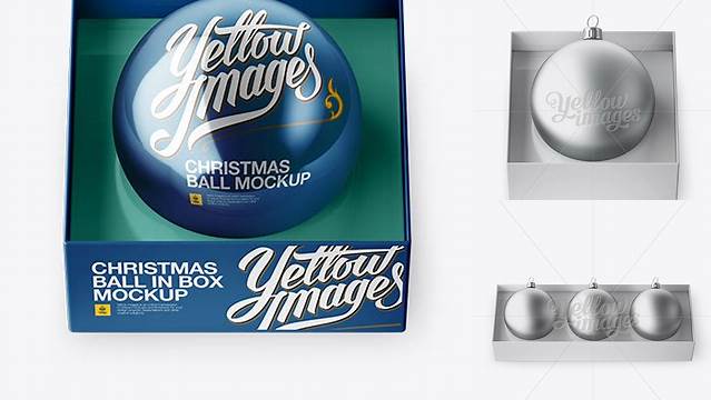 759+ Metallic Christmas Ball in Paper Box PSD Mockup High-Angle Shot Easy Editable