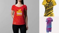 7600+ Women's V-Neck T-Shirt PSD Mockup Halfside View Free Mockup PSD Template