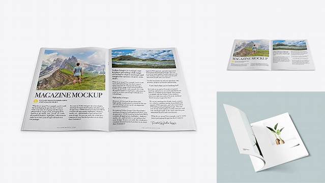 7601+ Opened Textured Magazine PSD Mockup High Angle Shot Best Free Mockup PSD