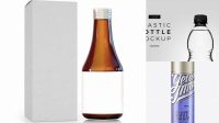 7604+ 200ml Clear Plastic Bottle PSD Mockup Side View High-Angle Shot Professional Design PSD