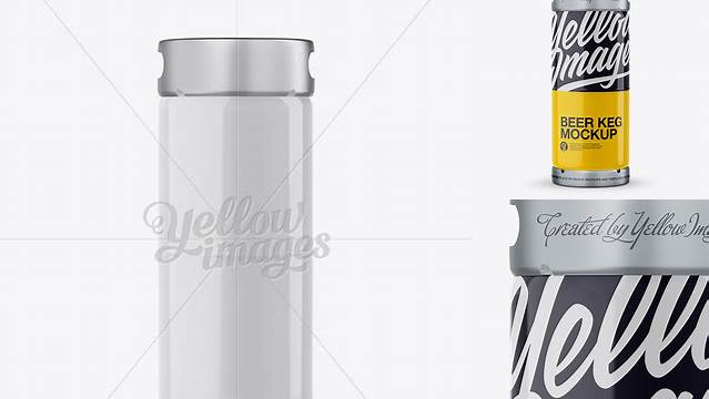 7605+ 20L Glossy Beer Keg PSD Mockup Front View Eye-Level Shot Exclusive Editable PSD File