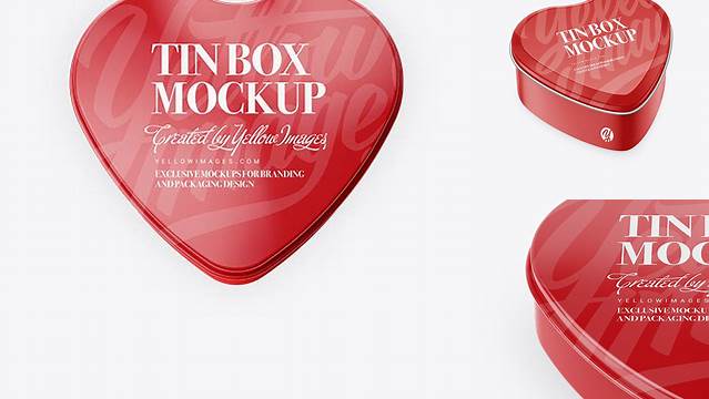 7607+ Heart Shape Glossy Tin Box PSD Mockup High-Angle Shot High-End Creative PSD Template