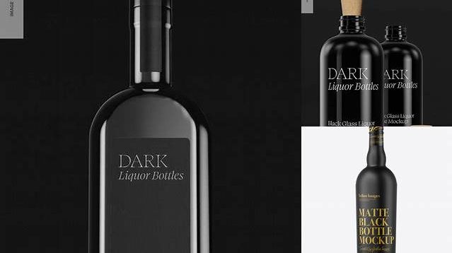 7608+ Black Matte Liquor Bottle PSD Mockup Front View Smart Layer PSD