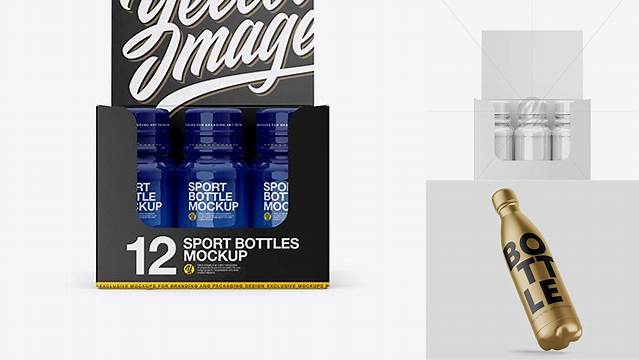 7610+ Box with 12 Bottles in Shrink Sleeves Front View Smart Object PSD Template