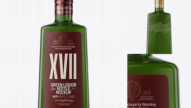 7610+ Square Green Glass Liquor Bottle PSD Mockup Professional Quality Freebie PSD File