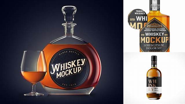 7612+ Glass Bottle with Whisky PSD Mockup Modern Design PSD Resource Free Download