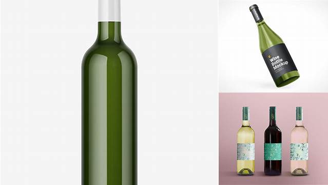 7613+ Green Bottle With White Wine PSD Mockup Professional Quality PSD Freebie