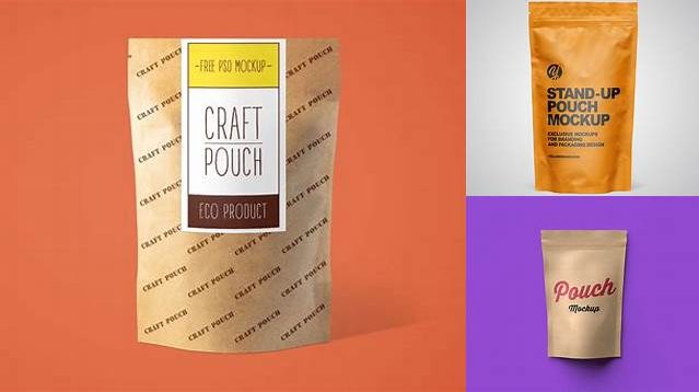 7614+ Kraft Stand Up Pouch with Label PSD Mockup Professional Editable Freebie PSD