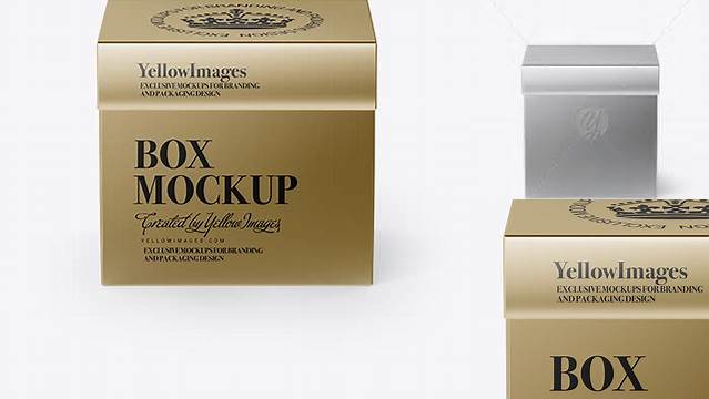 7614+ Metallic Square Box PSD Mockup Front View High-Angle Shot Download Free