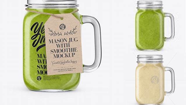 7615+ Opened Mason Jug with Green Smoothie PSD Mockup Exclusive PSD Design Freebie