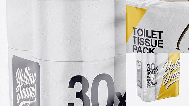 7617+ 30x Toilet Tissue Pack PSD Mockup Half Side View Elegant Photoshop Mockup