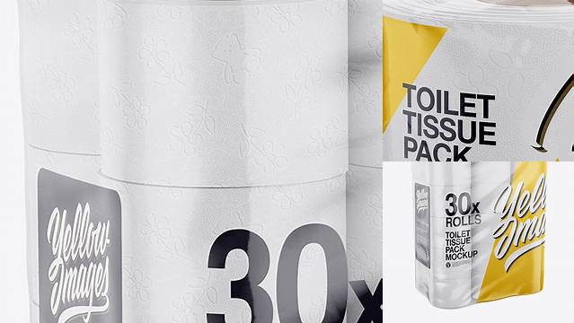 7617+ 30x Toilet Tissue Pack PSD Mockup Half Side View Elegant Photoshop Mockup