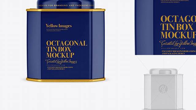 7623+ Glossy Octagonal Tin Box PSD Mockup Creative Design Mockup