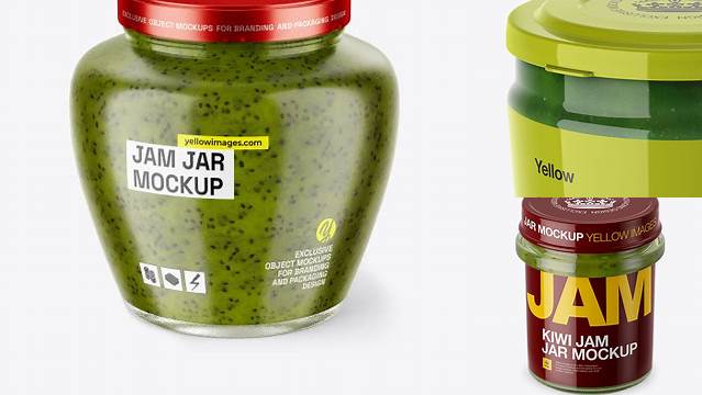 7626+ Plastic Jar With Kiwi Jam PSD Mockup High-Angle Shot Premium Design Freebie