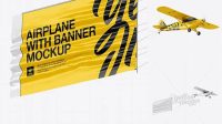 7631+ Airplane With Short Banner PSD Mockup Half Side View Hero Shot Exclusive Free Creative Mockup File