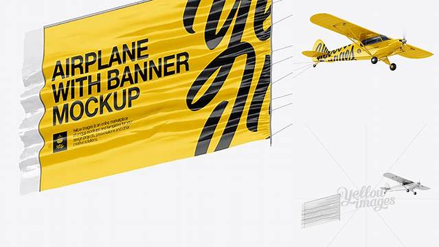 7631+ Airplane With Short Banner PSD Mockup Half Side View Hero Shot Exclusive Free Creative Mockup File