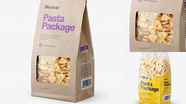 7636+ Kraft Bag with Fiocchi Rigati Pasta PSD Mockup Half Side View Smart Object PSD Free Resource