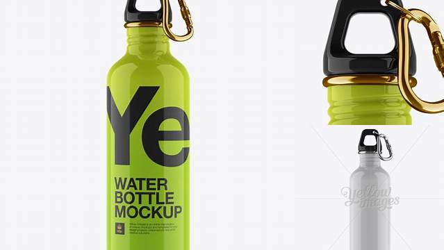 7638+ 500ml Glossy Sport Bottle With Carabiner PSD Mockup Eye-Level Shot Creative and Modern PSD Freebie