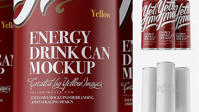 7639+ Three 250ml Aluminium Cans With Matte Finish PSD Mockup Hero Shot High-End Photoshop Mockup