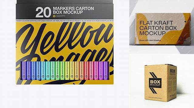 7640+ 20x Markers Carton Box PSD Mockup Front View Custom Design Freebie PSD