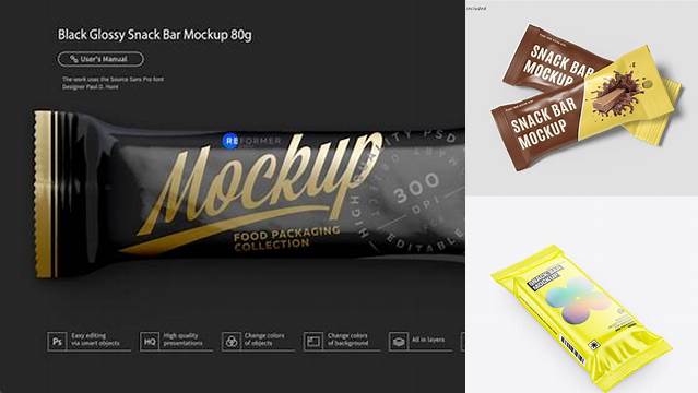 7643+ Glossy Snack Bar PSD Mockup Top View Editable Graphic Design Files