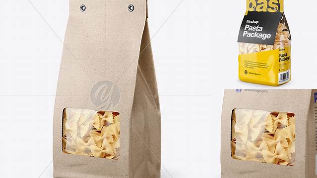 7643+ Kraft Bag with Farfalle Pasta PSD Mockup Half Side View Free Downloadable Graphic Resource