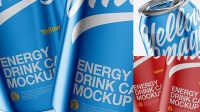 7648+ Two Metallic 330ml Aluminium Cans PSD Mockup High-Quality Creative PSD