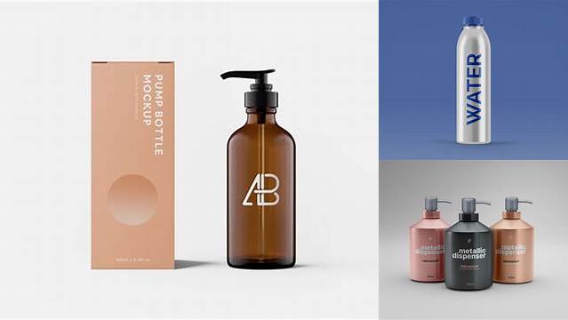 7651+ Matte Metallic Bottle With Pump PSD Mockup High-Resolution Editable PSD