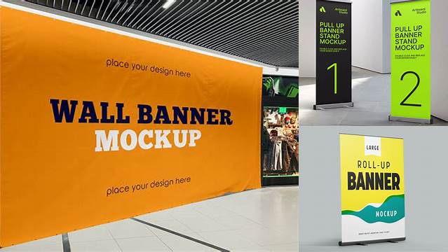 7653+ Telescopic Banner Mockup Psd High-End Layered Mockup Free