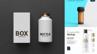 7664+ Matte Box with Bottle PSD Mockup Front View High-End Creative PSD Template