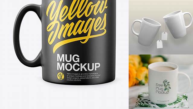 7664+ Matte Mug With Tea Label PSD Mockup Front View Free Graphic Mockup PSD