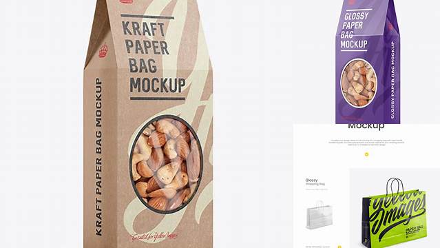 7668+ Paper Bag with Window PSD Mockup Halfside View Download Free