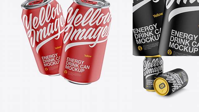 7672+ Two Matte 330ml Aluminium Cans PSD Mockup Download Now High-Quality PSD Template