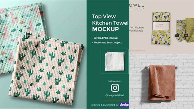 7673+ Kitchen Towel PSD Mockup Top View Custom Design Freebie PSD