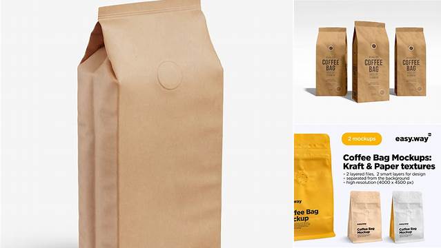 7676+ Kraft Paper Coffee Bag PSD Mockup Half Side View Premium Freebie for Designers