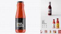 7680+ Clear Glass Bottle with Sweet and Sour Sauce PSD Mockup Smart Design Template Free