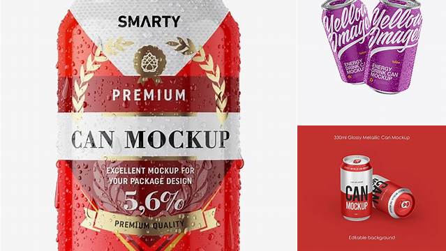 7684+ Two 330ml Glossy Aluminium Cans PSD Mockup Premium Free Mockup PSD