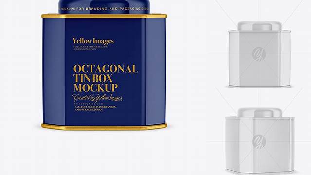 7689+ Glossy Octagonal Tin Box PSD Mockup Include TIFF