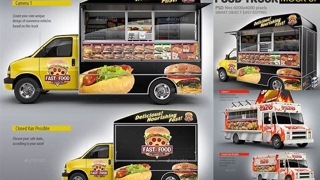 7692+ Food Truck Mock Up Smart Object PSD Template