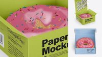 7694+ Opened Paper Box With Donut PSD Mockup Half Side High-Angle Shot Exclusive Free Creative Resource