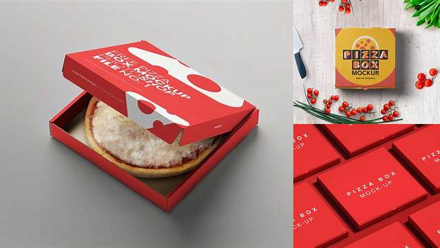 7694+ Pizza in Half-open Box PSD Mockup Top View Download Free