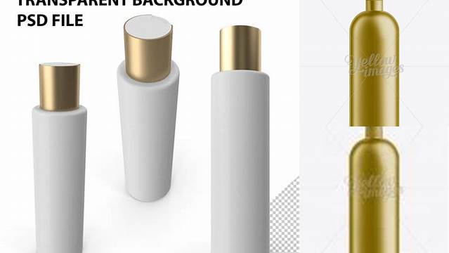 7698+ Gold Plastic Cosmetic Bottle with Cap 1000 ml Elegant Design Mockup PSD