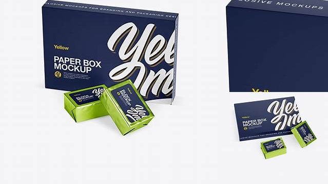 770+ Matte Paper Box With Two Metallic Blocks PSD Mockup Free Editable Photoshop Template