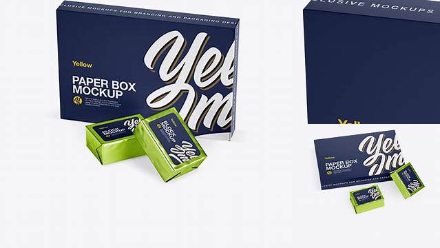 770+ Matte Paper Box With Two Metallic Blocks PSD Mockup Free Editable Photoshop Template