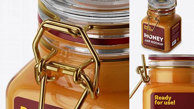 7700+ 100ml Glass Raw Honey Jar with Clamp Lid PSD Mockup Halfside View High-Angle Shot Editable Photoshop Free Mockup