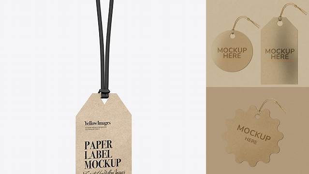 7704+ Kraft Paper Label With Rope PSD Mockup Half Side View Versatile and Modern PSD Mockup